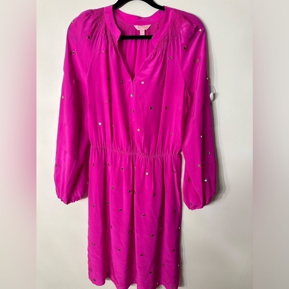 Lilly Pulitzer Fuchsia Pink Midi Dress with Sequin Dots